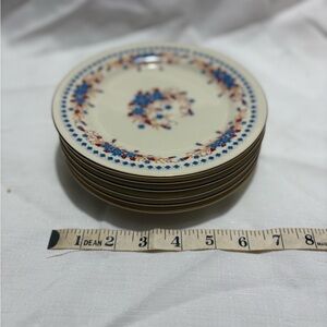 Vintage Floral Patterned Plates Set of 6  - Blue and Cream